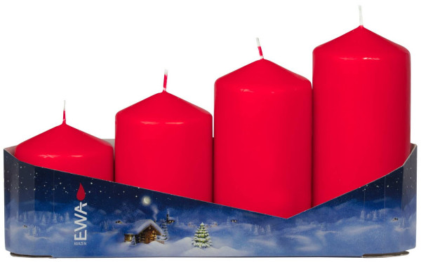 EWA pillar candles tiered with Ø 50 mm, 4 pieces in red