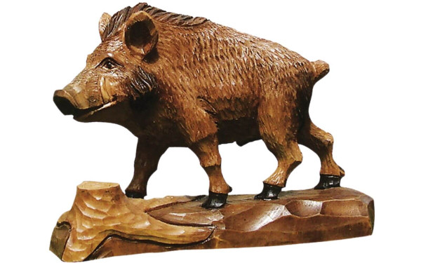 Wild boar, carved and stained, 20 cm by Schnitzkunst aus dem Erzgebirge