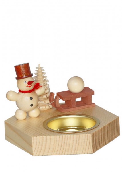 Candle holder for tea lights Snowman with sledge, natural by Ralf Zenker