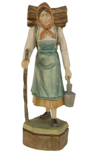 Forest woman, carved, 25 cm, colored by Schnitzkunst aus dem Erzgebirge