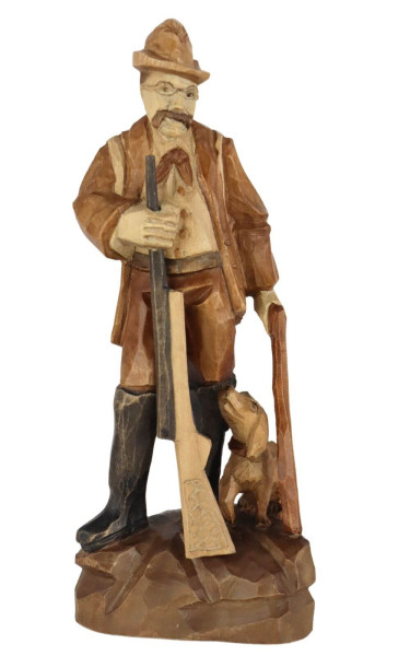 Stülpner Karl mit Hund, 12 cm, gebeizt von Schnitzkunst aus dem Erzgebirge