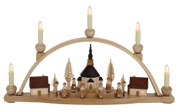 LED candle arch Seiffen church with illuminated houses, 54 cm by Knuth Neuber_1