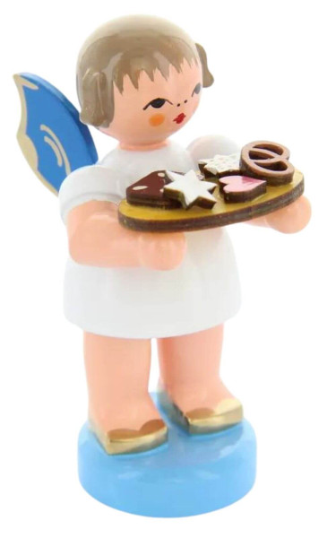 Christmas angel with gingerbread tray and blue wings, 6 cm by Figurenland Uhlig GmbH